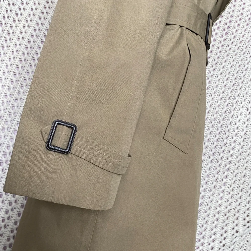 VTG Designer Trench Clarendon Cloth Tan Khaki Double Breasted‎ Belted Coat Sz 42